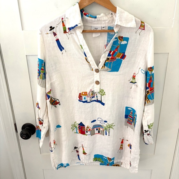Hot Cotton Tops - Hot Cotton Vintage Linen Marc Ware Design Tunic. Size Medium.